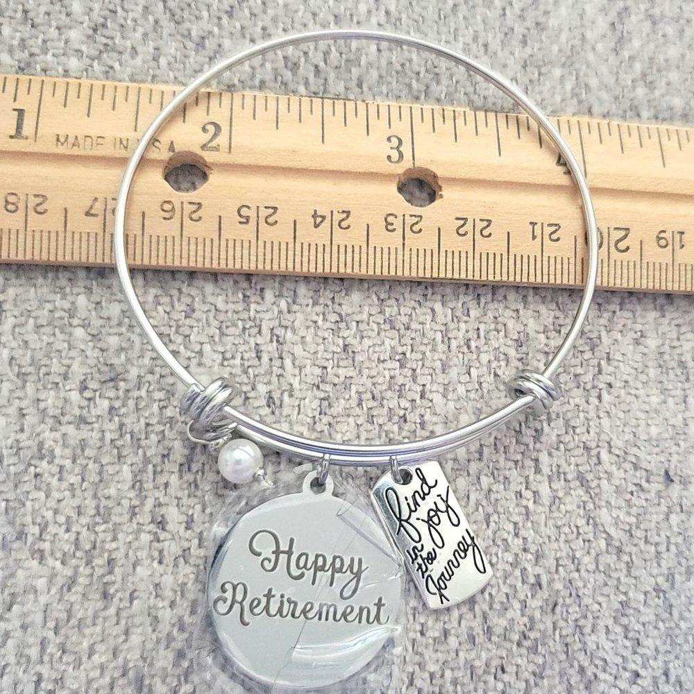 'Happy Retirement' Bracelet with Pearl Bead & "Find Joy in the Journey" Charm